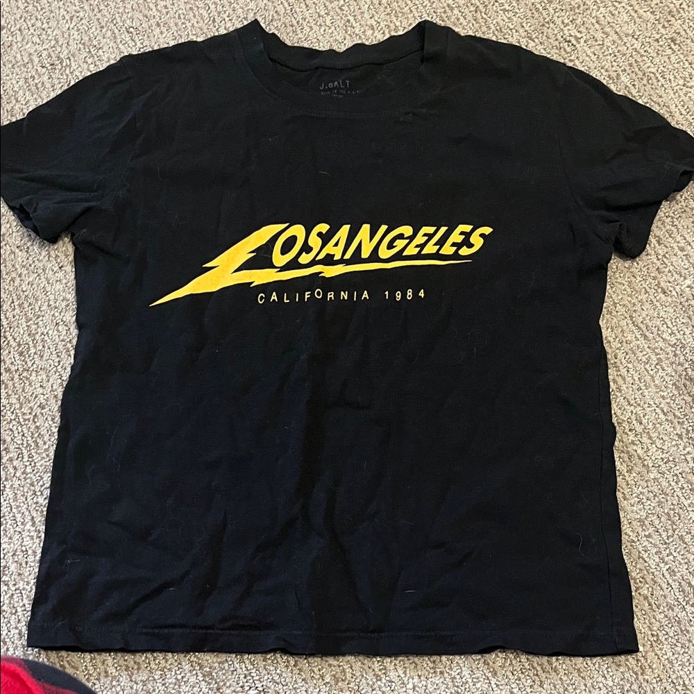 J Brand Black and Yellow Los Angeles Tee